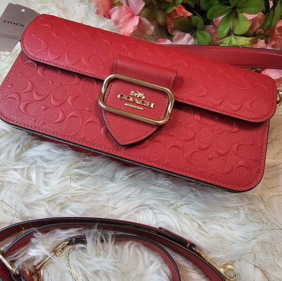 NWT Coach Morgan Shoulder Bag in Signature Leather - Electric Red - Picture 7 of 8
